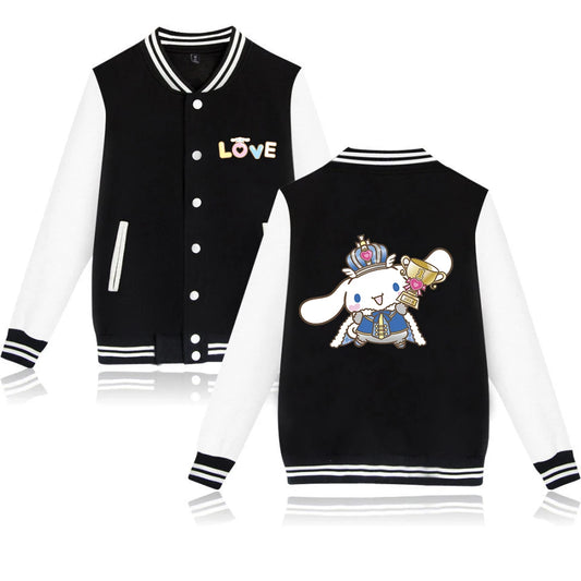 Cinnamoroll Cartoon Bomber Jacket – Unisex Harajuku College Baseball Coat for Spring & Autumn Casual Streetwear