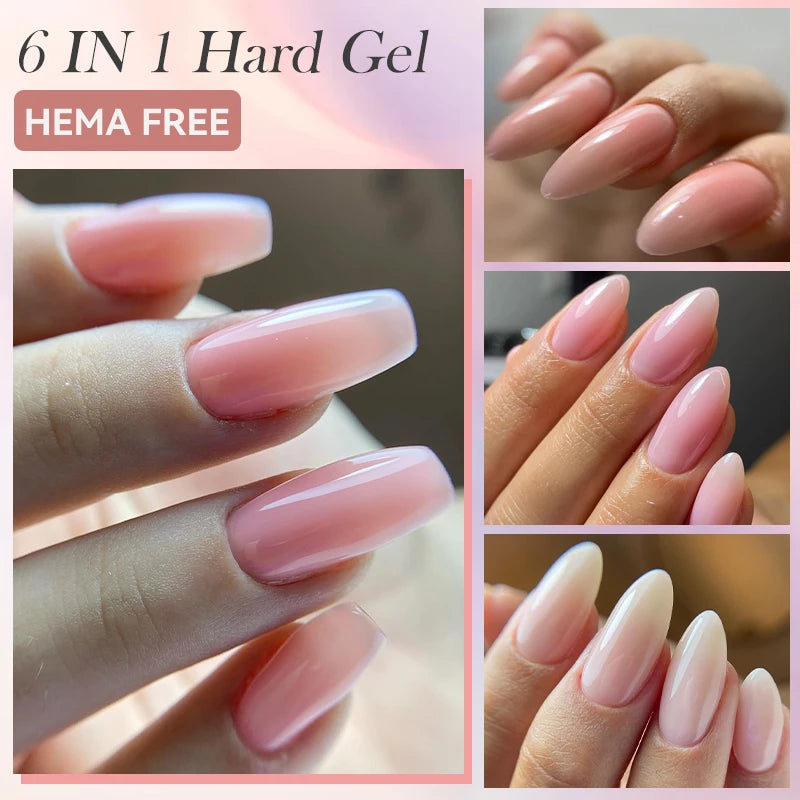 6-in-1 HEMA-Free Hard Gel Nail Polish – Clear Self-Leveling Nail Extension & Reinforcement Builder Gel (8ml)