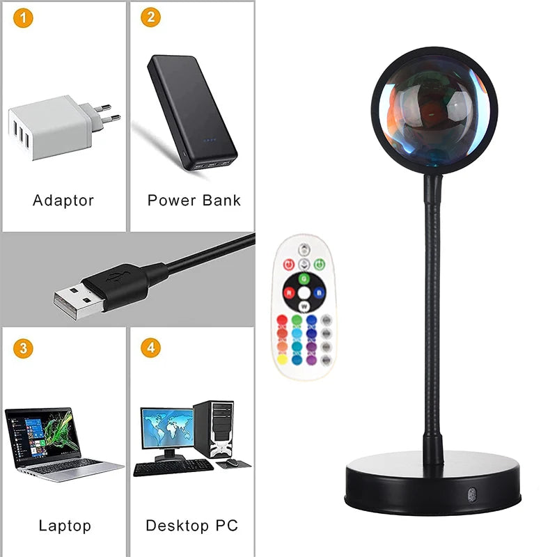 Smart LED Sunset Projection Light – Tuya App & Remote Control, USB 5V Bluetooth Night Lamp for Room Decor & Photography