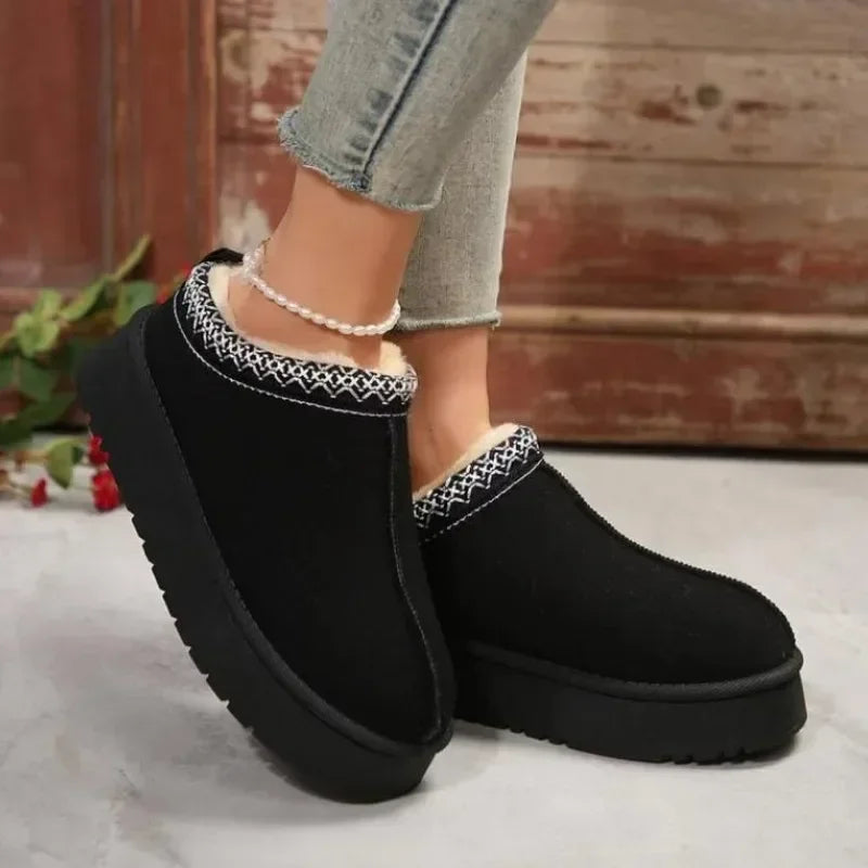 Chelsea Style Women's Snow Boots – Faux Suede Ankle Platform Winter Flats with Plush Lining