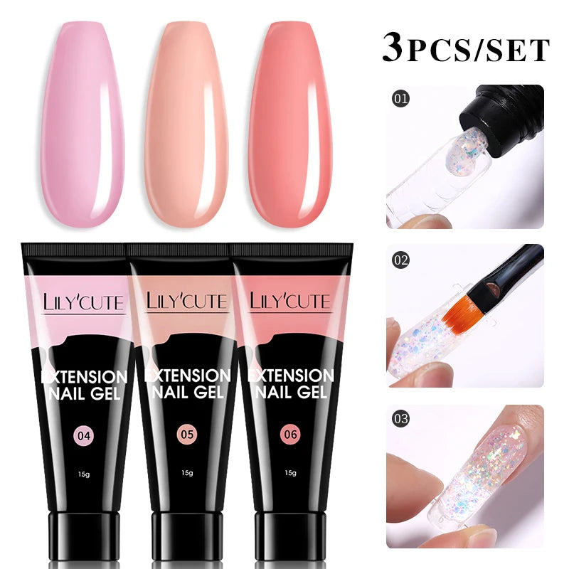 15ml Nail Extension Gel Kit – Soak Off UV Acrylic Gel in White, Clear & Pink for Home or Salon Nail Art