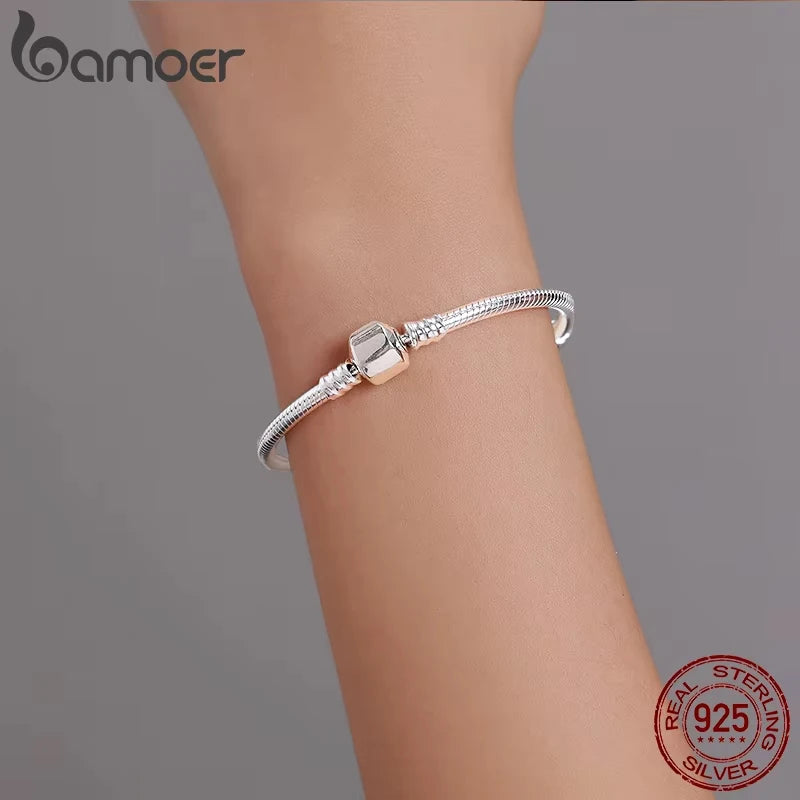 925 Sterling Silver Snake Chain Bangle Bracelet – Classic Adjustable Charm Bracelet for Women (17–22CM)