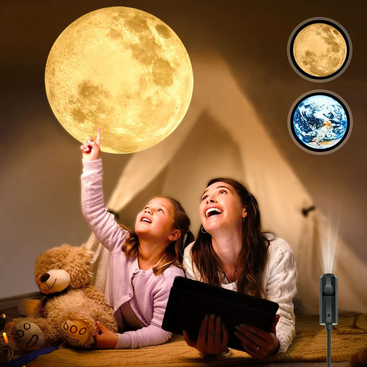 USB-Powered Moon & Earth Projection Light – Atmospheric Ceiling Projector for Bedroom, Party, or Meditation