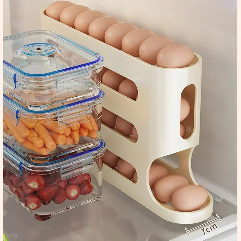 4-Layer Sliding Egg Storage Box – Ladder Style Automatic Egg Rolling Container for Refrigerator Door