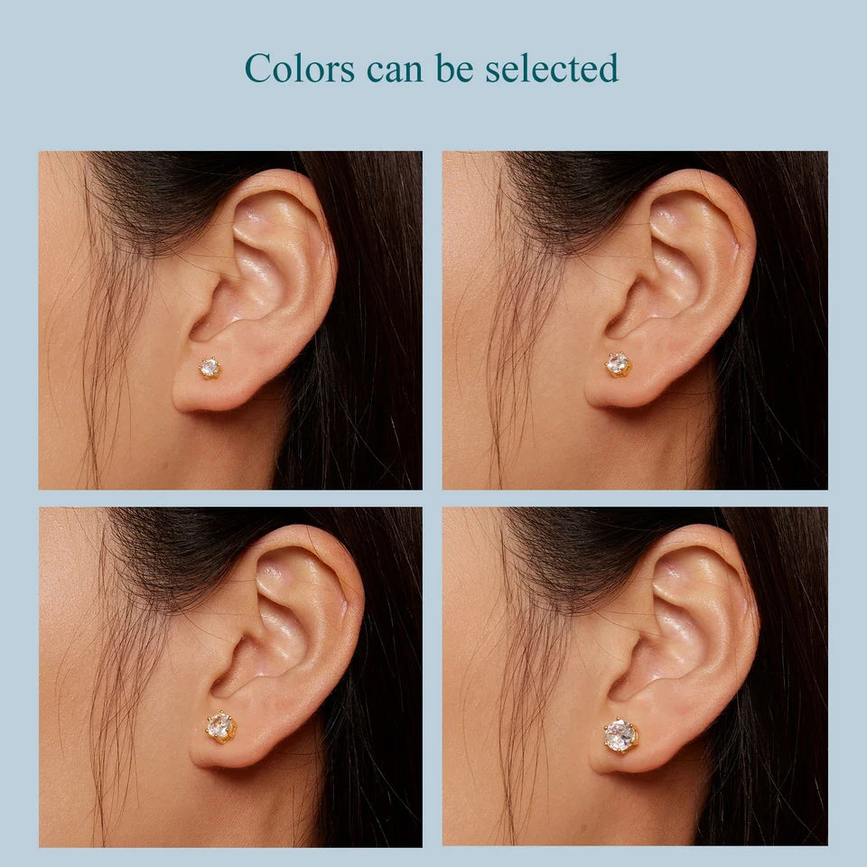14K Gold Plated Sterling Silver Round CZ Stud Earrings – Hypoallergenic Cubic Zirconia for Women