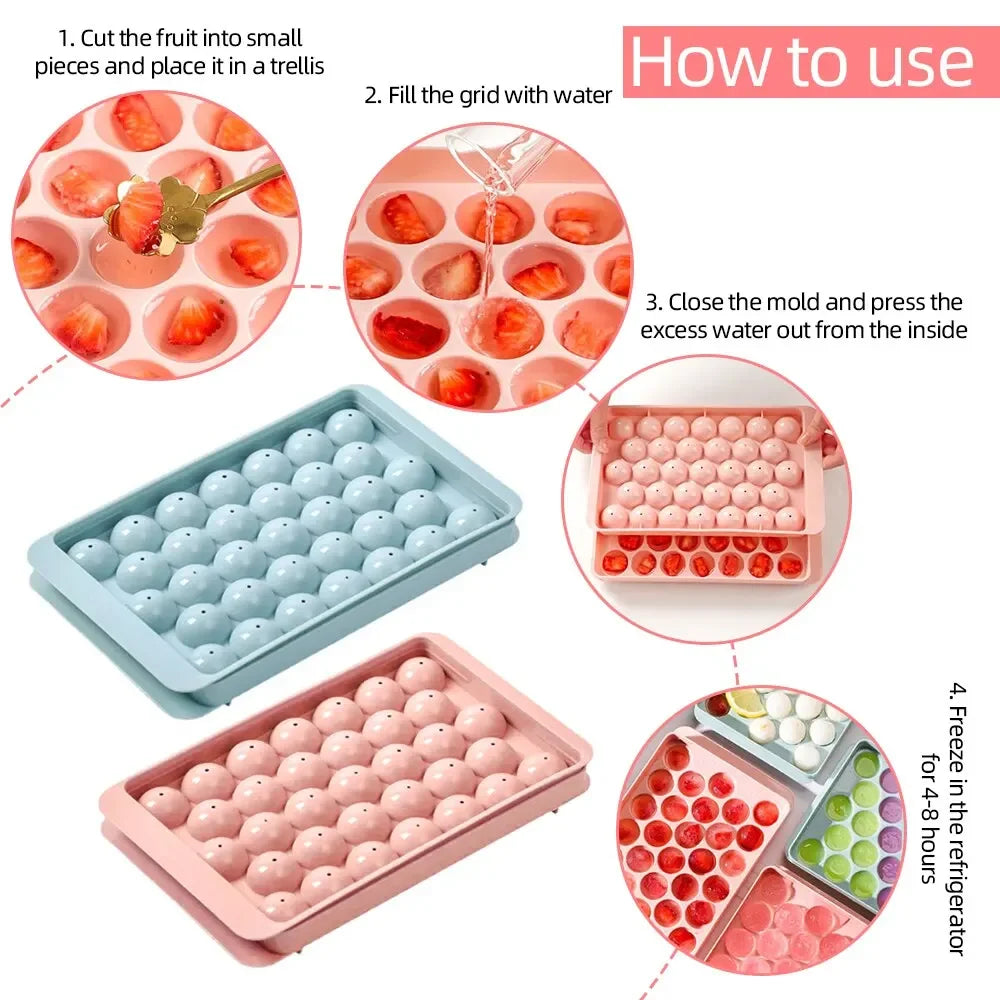 33-Ball Round Ice Cube Tray with Lid – Mini Ice Ball Maker Mold for Whiskey, Cocktails, and Cold Drinks
