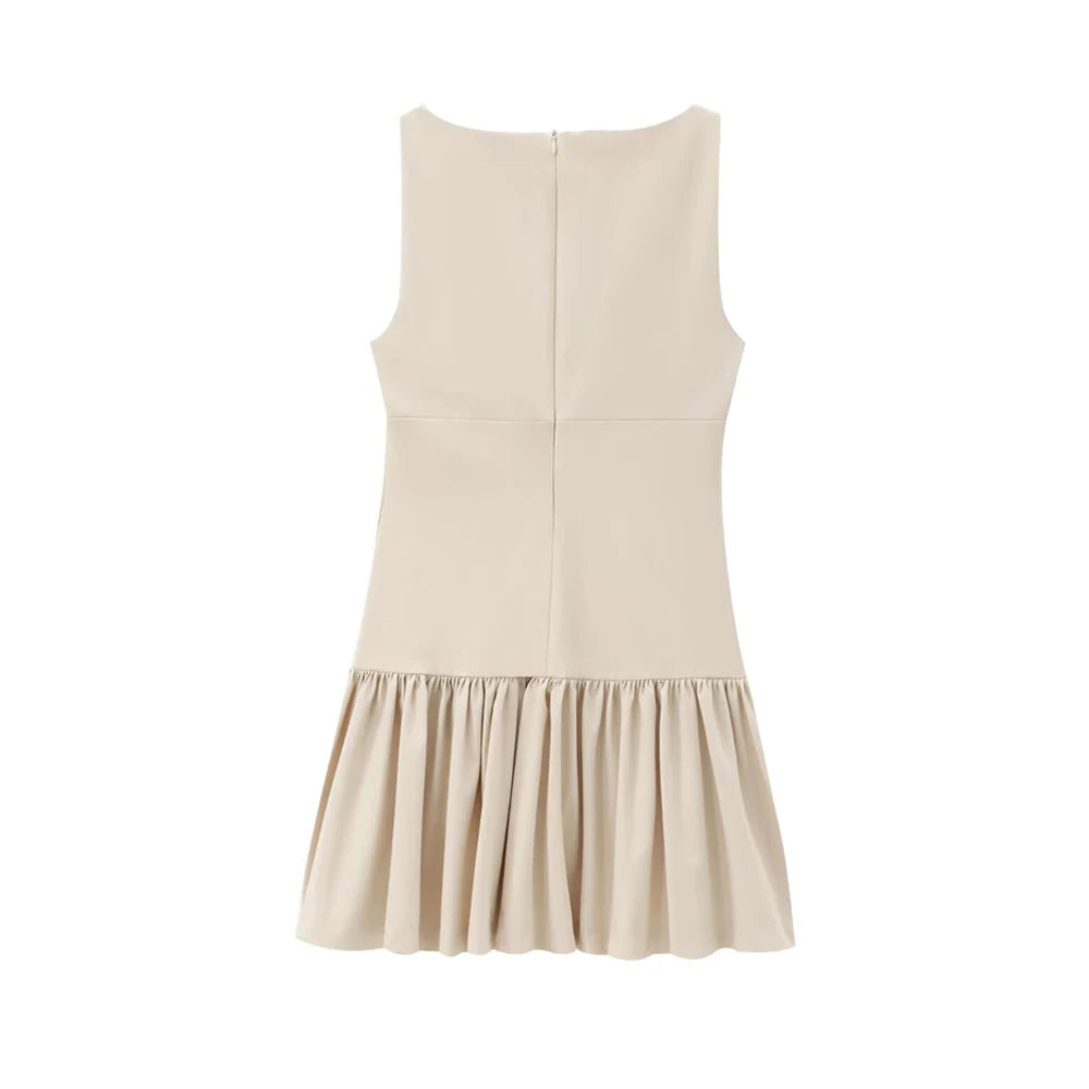 Chic Ruffled Mini Dress with Bows – Sleeveless O-Neck Casual A-Line Dress for Women