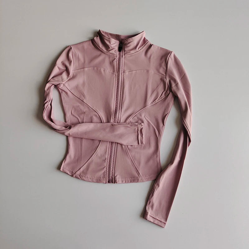 Women's Quick-Dry Zip-Up Slim Fit Yoga Jacket – Long Sleeve Stand Collar Outdoor Fitness Top