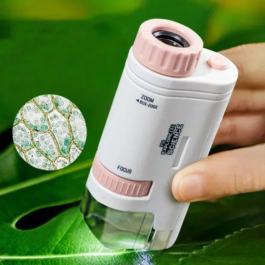 60–200X Pocket Microscope for Kids – Handheld Mini Microscope with LED Light, High-Definition Science Toy for Outdoor Exploration