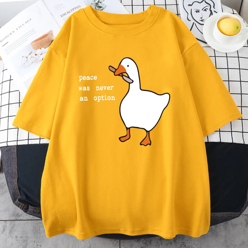 "Peace Was Never An Option" Graphic Cotton T-Shirt – Casual Loose Fit Cartoon Print for Men