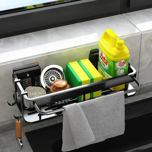 Thickened Aluminum Kitchen Sink Holder – Space-Saving Storage Rack for Towels, Sponges & Drainage