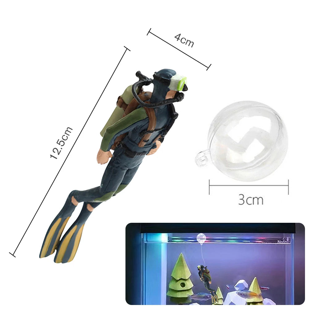 Treasure Chest Diver Aquarium Ornament – Air Bubbler Action Figure Decoration for Underwater Landscape Movement (135g)