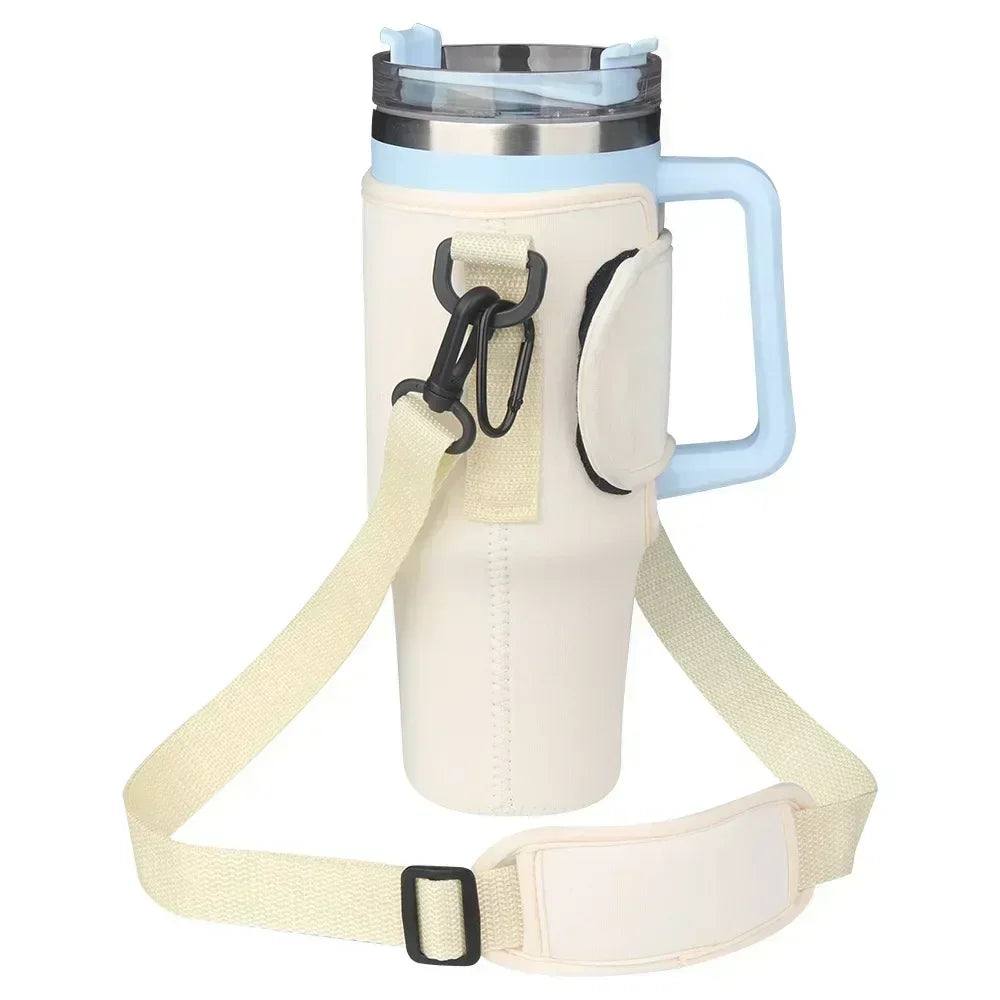 40oz Water Bottle Carrier Pouch with Adjustable Shoulder Strap – Insulated Cover for Thermos, Mug, or Sports Bottle