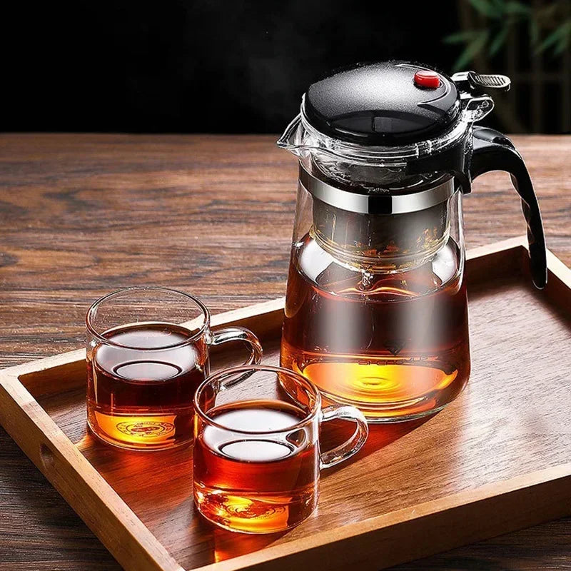 Chinese Style Kung Fu Teapot – Heat Resistant Glass Teapot with Tea-Water Separation Filter for Home or Office Use