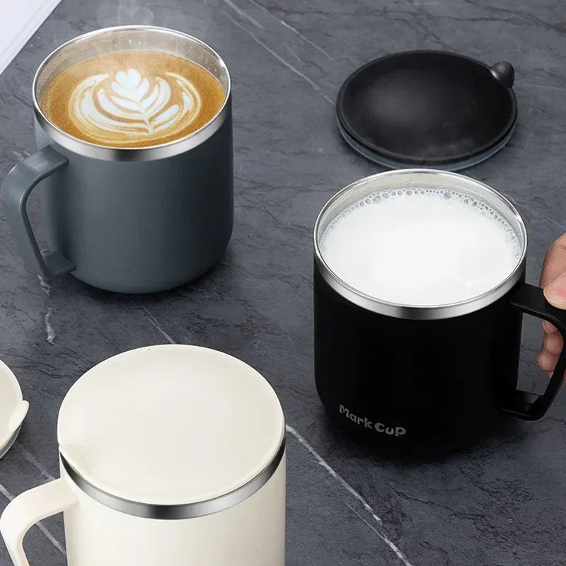 304 Stainless Steel Insulated Coffee Mug with Handle and Lid – 400ML Portable Thermos Cup