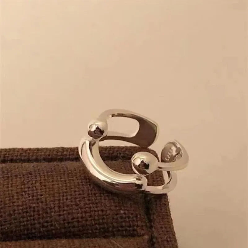 925 Sterling Silver Playful Smiling Face Ball Cocktail Ring for Women – Adjustable Statement Jewelry for Birthday, Party, or Everyday Style