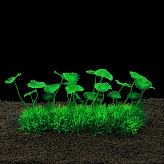 Artificial Green Aquarium Plant with Ceramic Base – PVC Underwater Grass Decoration for Fish Tanks – 11×19cm Aquatic Landscaping Ornament