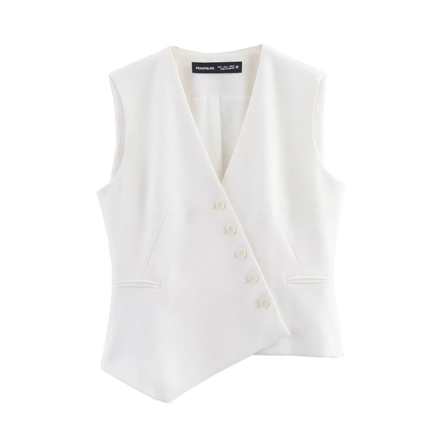 Women's Asymmetrical V-Neck Suit Waistcoat & High-Waisted Trousers – Elegant 2-Piece Office Lady Set