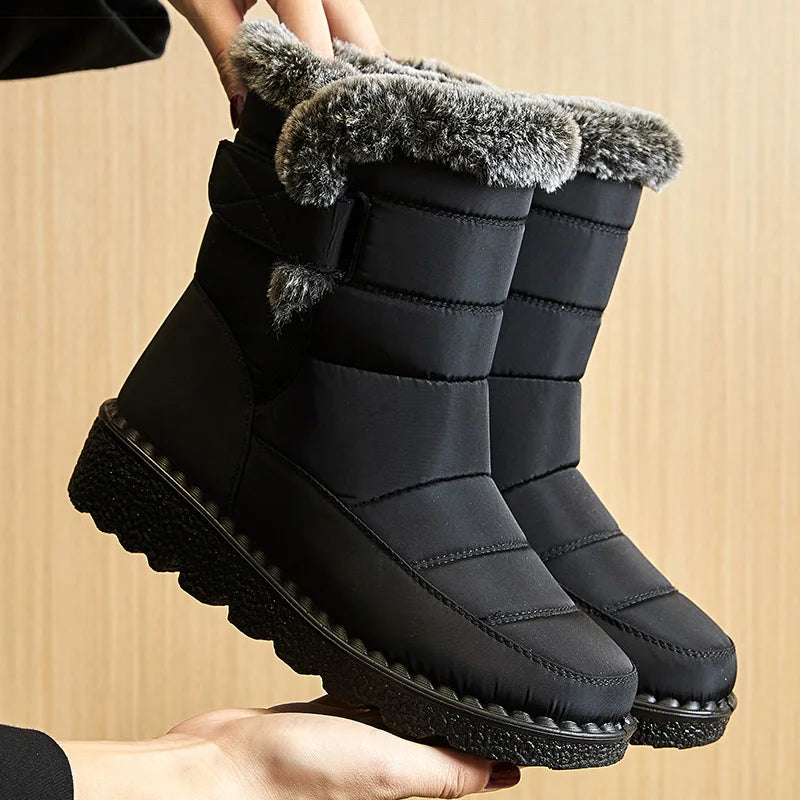 Women's Winter Ankle Snow Boots – Waterproof Low Heel Booties with Plush Fur Lining