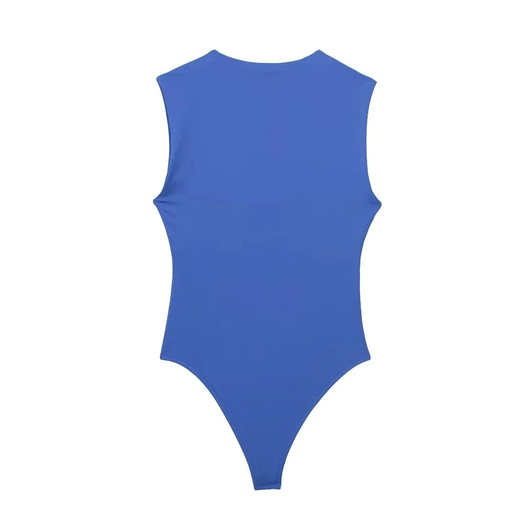 Square Neck Sleeveless Bodysuit – Skinny Fit One-Piece for Women, Solid Color Streetwear Style