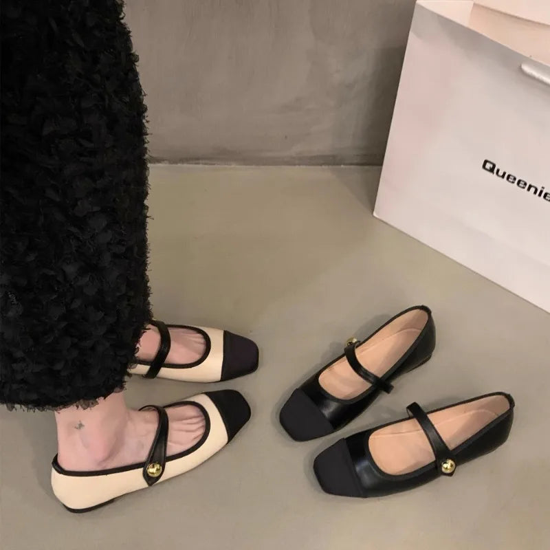 Square Toe Soft Sole Mary Jane Flats – Versatile French Style Casual Shoes for Women