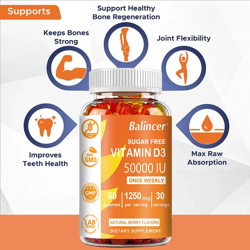 Sugar-Free Vitamin D3 Gummies – Mood, Immunity, Energy & Bone Support – Heart & Joint Health, Red Blood Cell Production – 60 Gummies