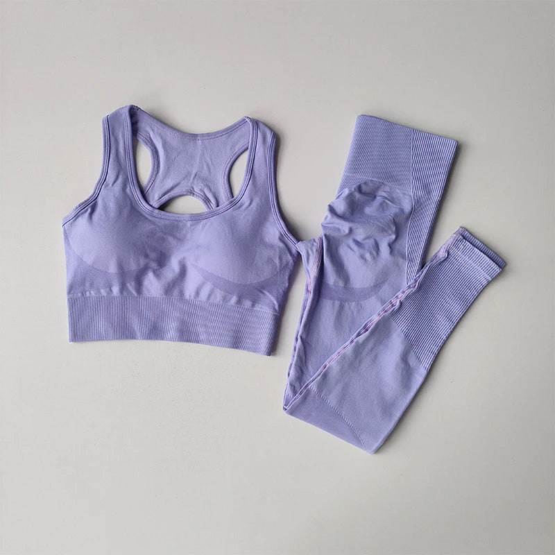 2-Piece Seamless Sports Bra and Leggings Set – Shockproof Yoga and Running Fitness Suit