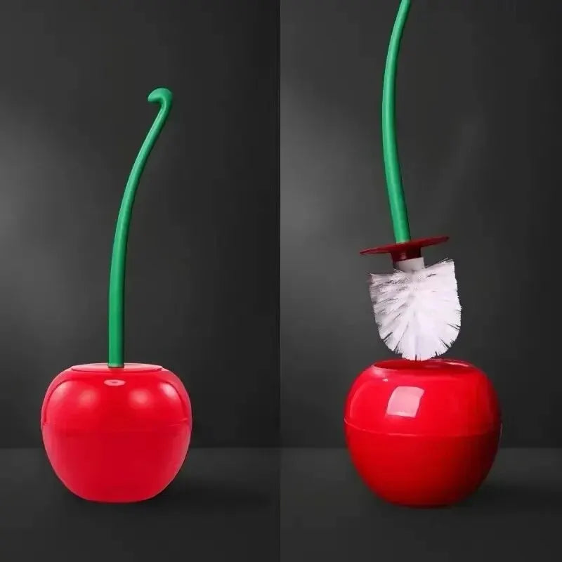 Cherry-Shaped Toilet Brush with Holder – Creative Red Bathroom Accessory with Thick Brush Head and Hanging Hook