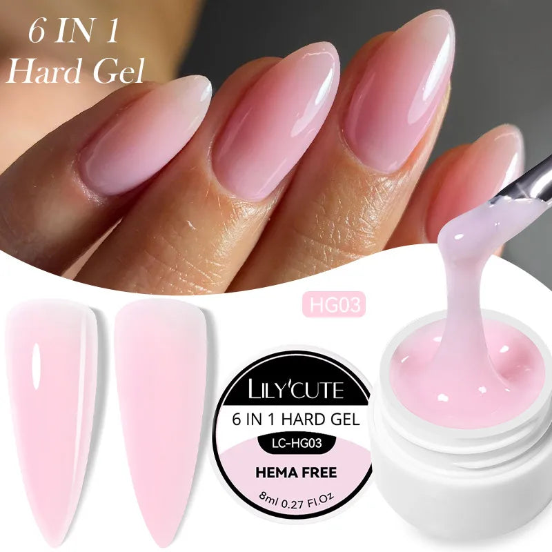 6-in-1 HEMA-Free Hard Gel Nail Polish – Clear Self-Leveling Nail Extension & Reinforcement Builder Gel (8ml)
