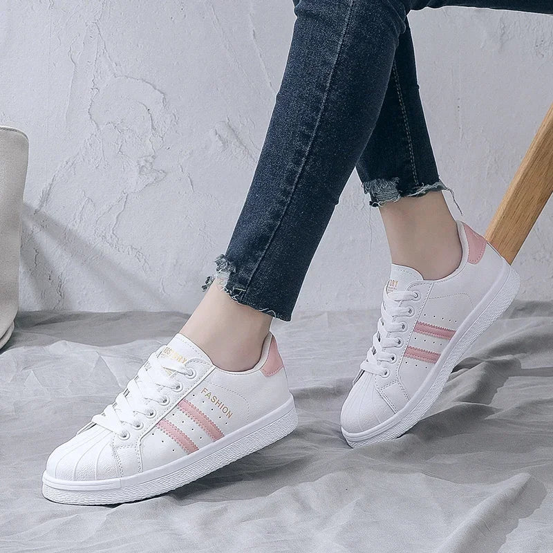 Women’s Luxury Skate Sneakers – Thick-Soled Lace-Up PU Loafers, Gym Sport Casual Shoes with EVA Cushioning for Spring and Autumn