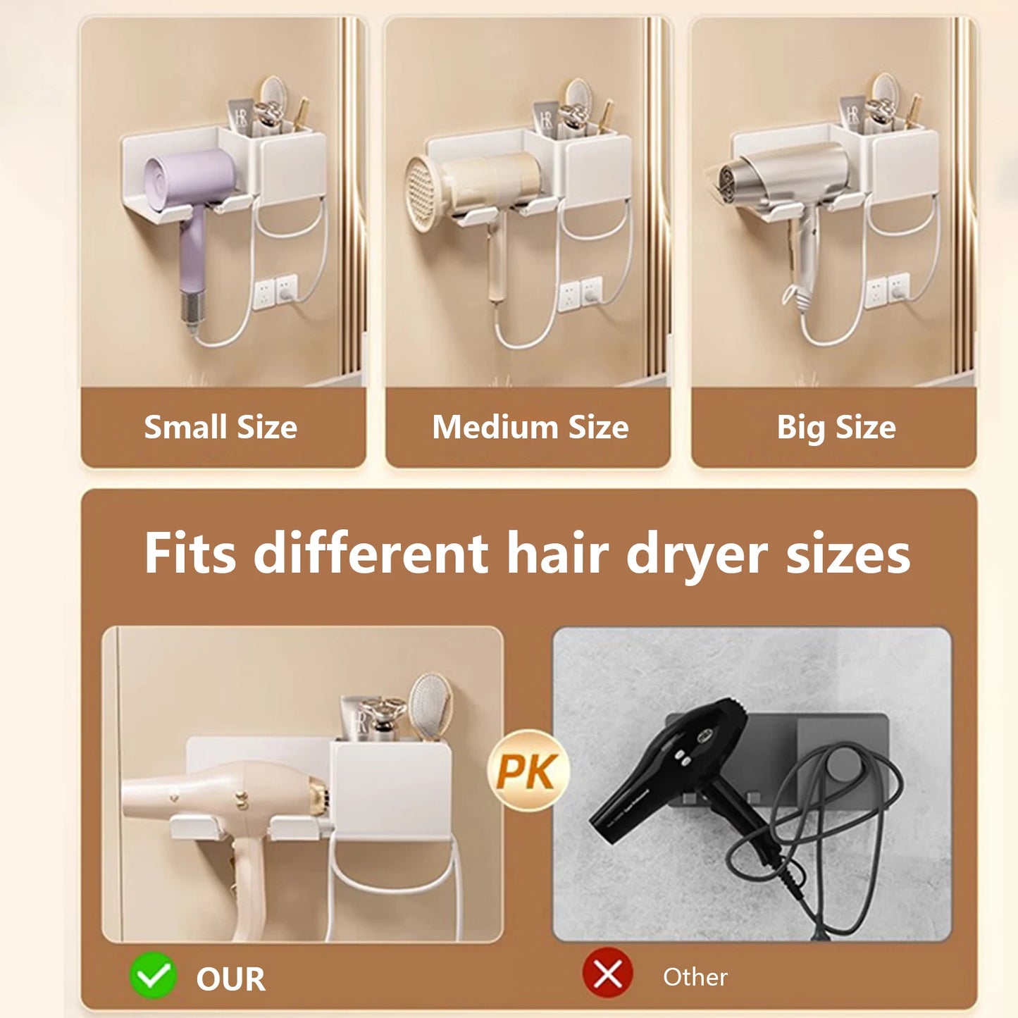 Wall Mounted Hair Dryer Organizer – Dual-Tier Bathroom Shelf