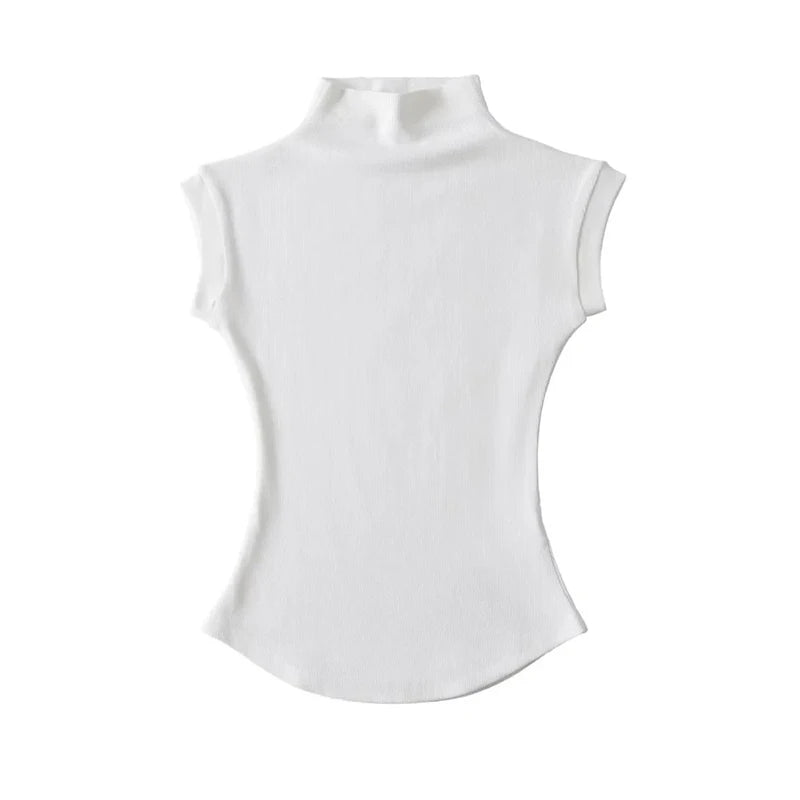 Women's Sleeveless Slim Fit Turtleneck Top – a Summer Knit Pullover Tee for Casual Streetwear