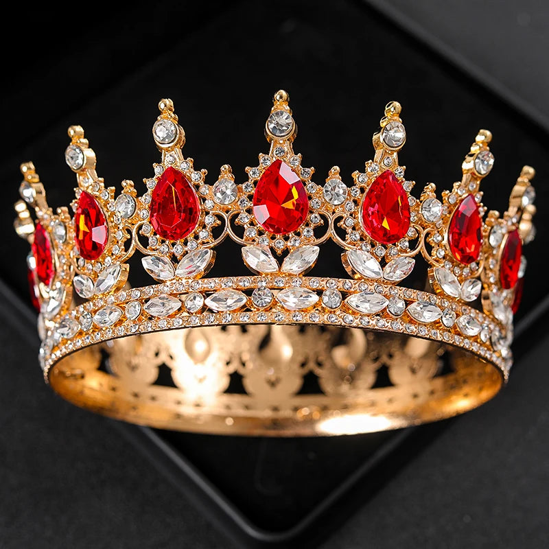 Baroque Round Rhinestone Wedding Crown – Vintage Crystal Tiara Headpiece for Bridal, Queen, or Pageant Looks
