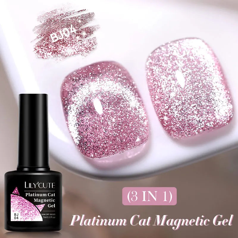 7ml Dynamic Reflective Cat Eye Magnetic Gel – Glitter Soak-Off Nail Polish with 3D Magnet Effect