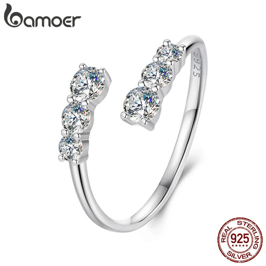 Adjustable Moissanite Open Ring – White Gold Plated 925 Sterling Silver with D Color VVS1 Stone for Women