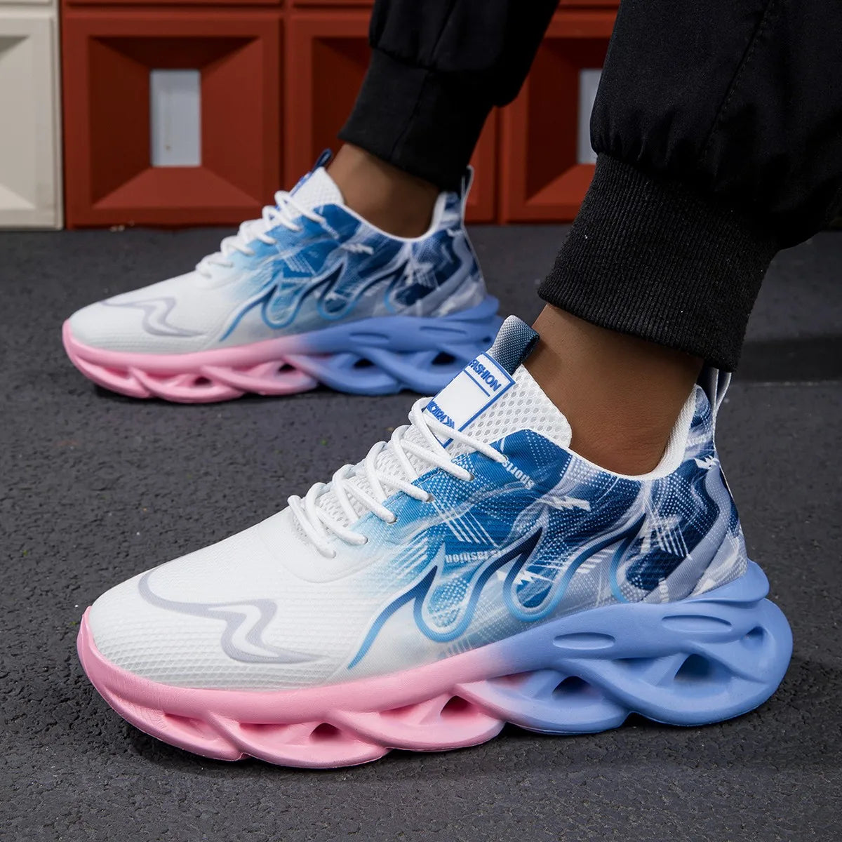 Unisex Lightweight Mesh Running Shoes – Breathable Lace-Up Sneakers with Flat EVA Sole, Comfortable Stability Trainers for Tennis, Walking & Summer Activity