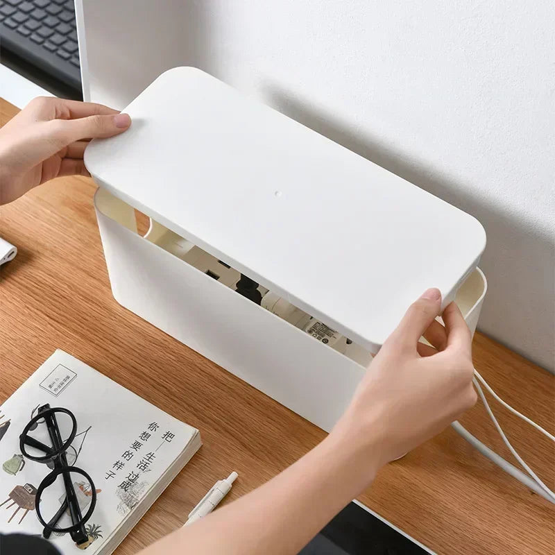 Cable Storage Organizer Box – Covered Wire Management Case for Power Strips, Chargers & Network Cables