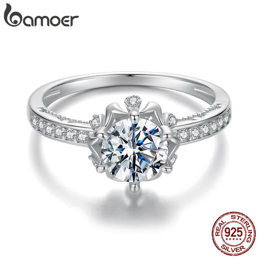 1 Carat Moissanite Flower Ring – D Color VVS1 Round Solitaire on 925 Sterling Silver Plant-Inspired Engagement Band for Women