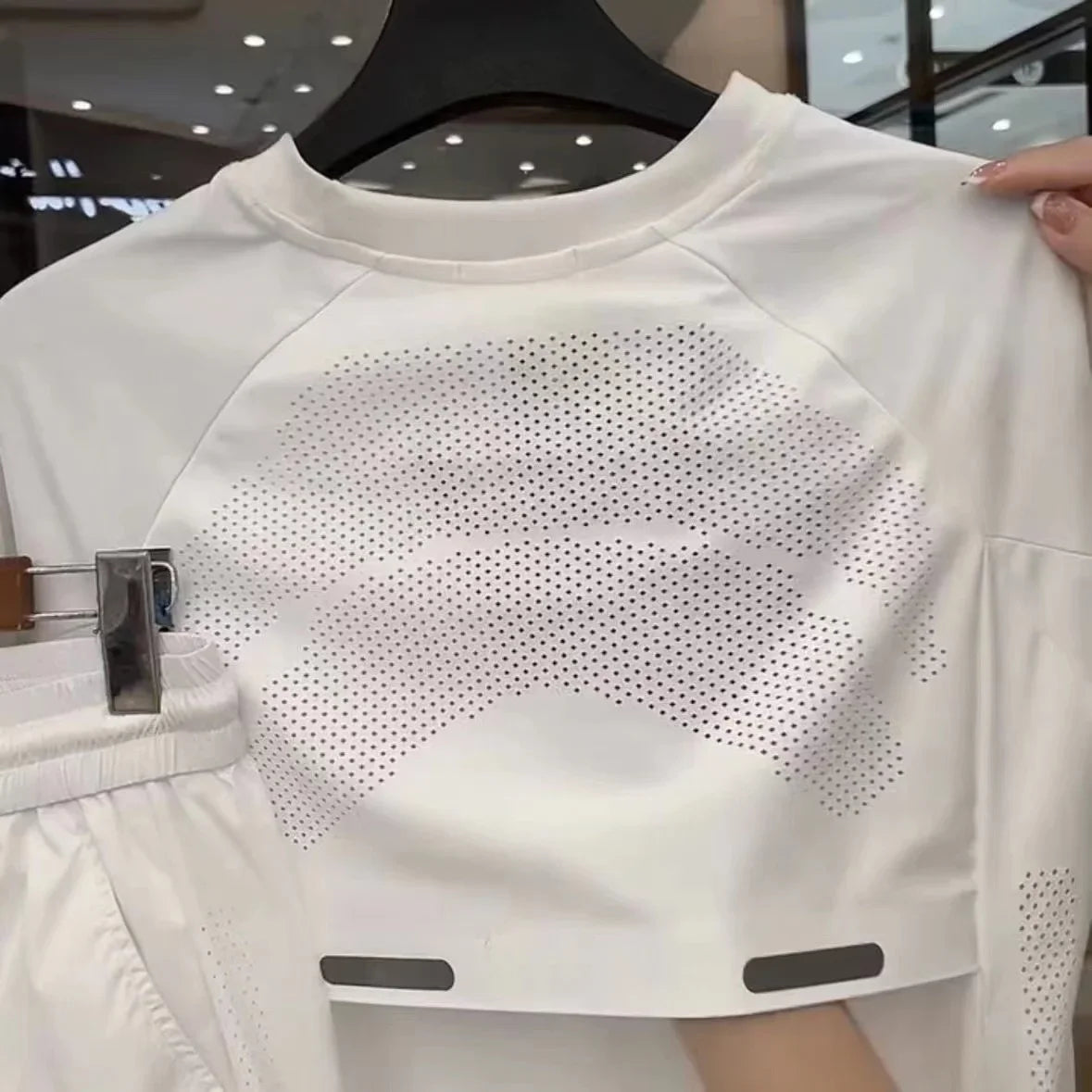 Summer Men's Ice Silk Two-Piece Set – Breathable Perforated Short Sleeve Top and Quick-Dry Shorts for Sports and Leisure