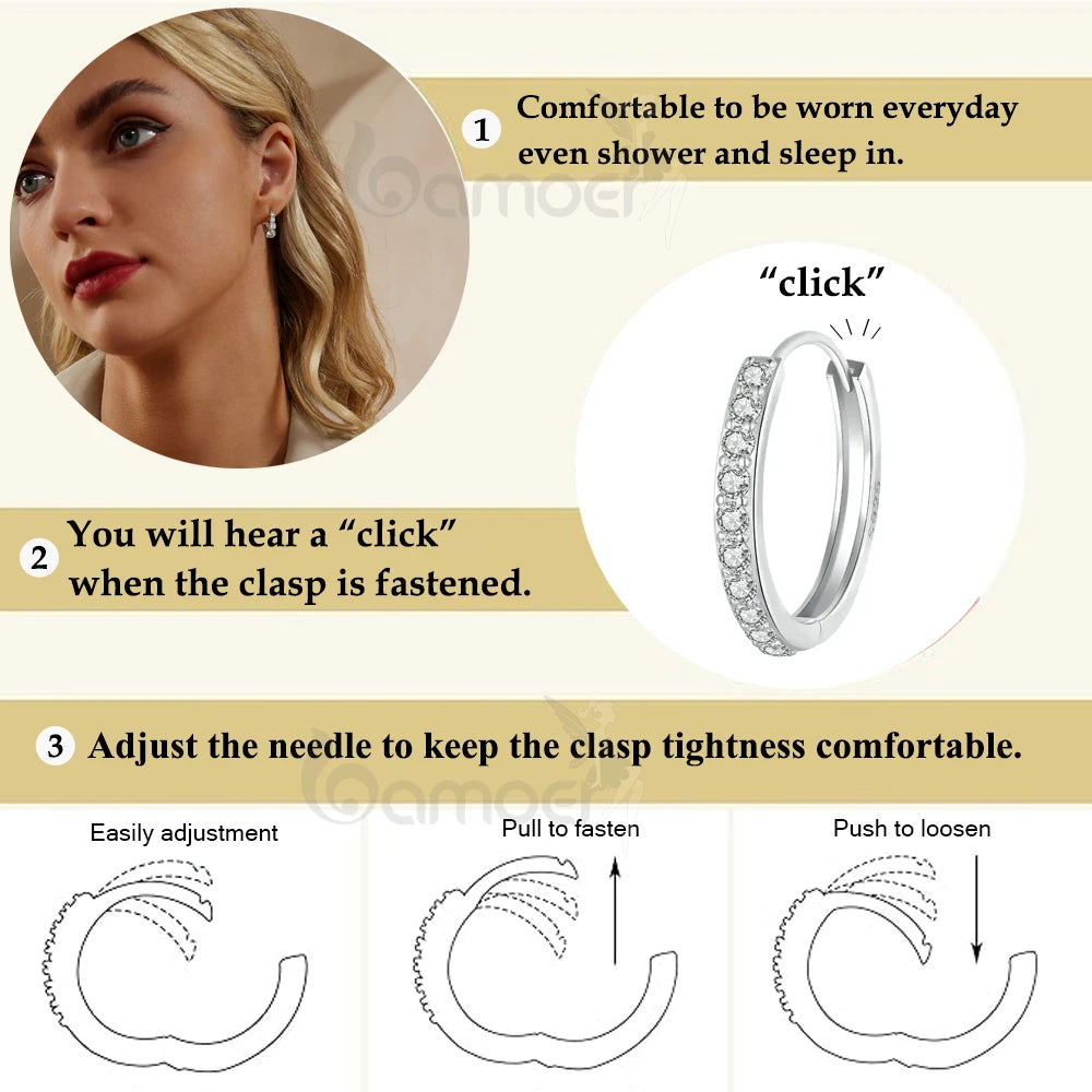 Classic CZ Huggie Hoop Earrings in 925 Sterling Silver – White Gold Plated Ear Cuffs for Women