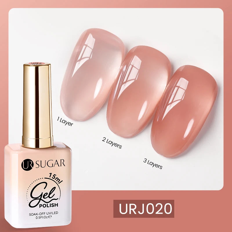 UR SUGAR 15ml Blood Red Jelly Gel Polish – Translucent Crystal Nude Gel for Fall & Winter UV/LED Manicure