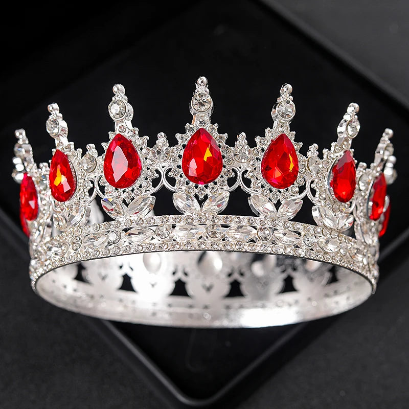 Baroque Round Rhinestone Wedding Crown – Vintage Crystal Tiara Headpiece for Bridal, Queen, or Pageant Looks