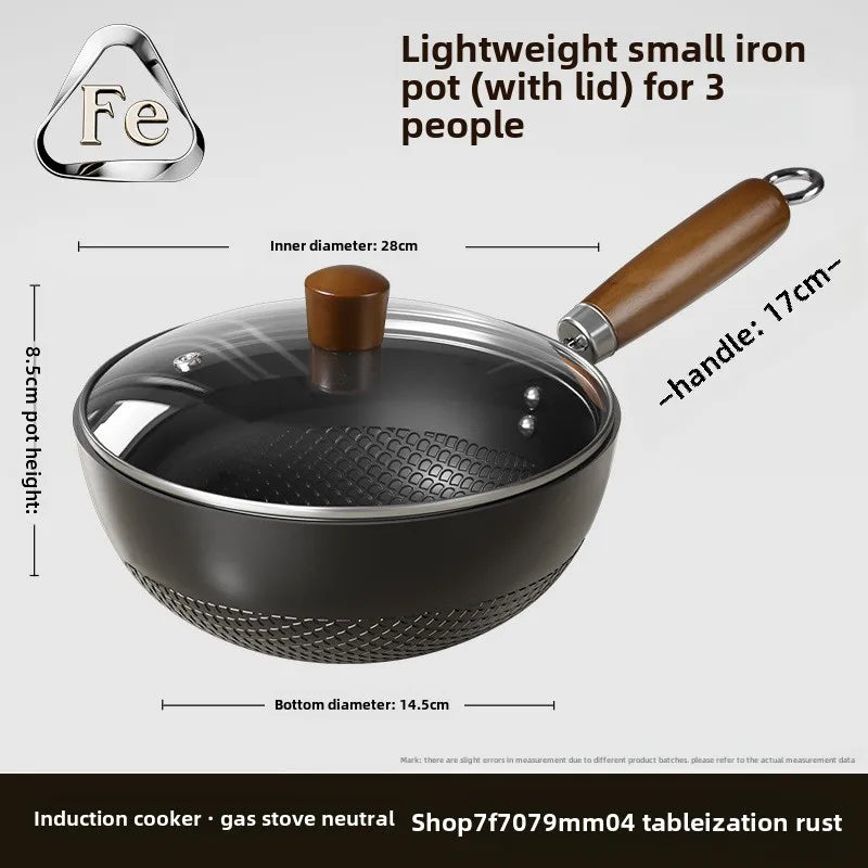 Small Cast Iron Frying Pan – Flat Bottom Non-Coated Stir Fry & Stew Pan for Gas Stove and Induction Cooker