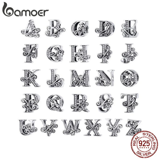 925 Sterling Silver Alphabet Letter Charm Bead A–Z – Openwork CZ Initials for Bracelets