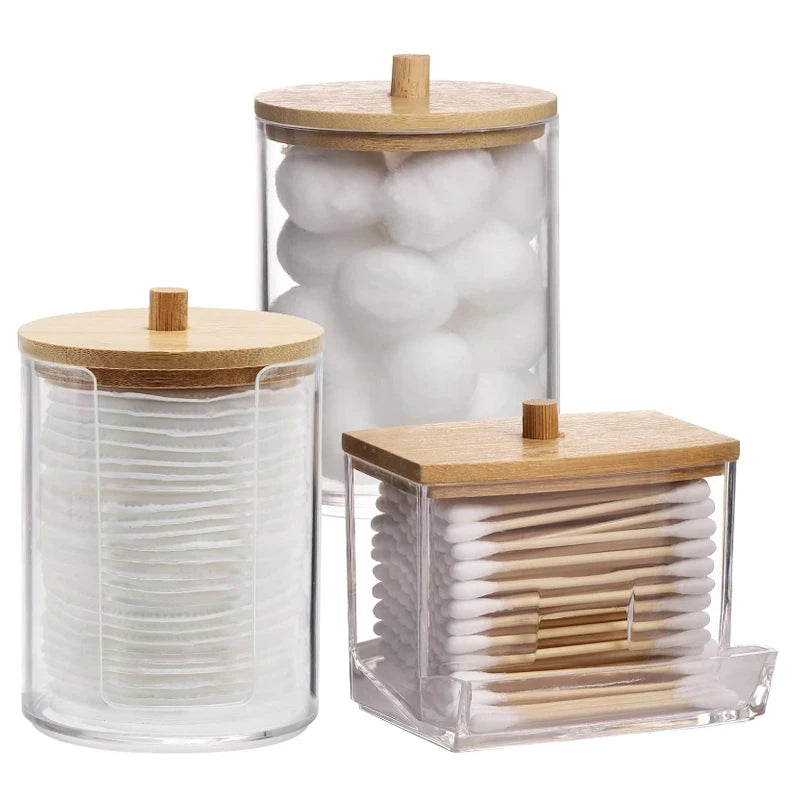 Bathroom Organizer Jar Set with Clear Lids – Qtip Holder, Cotton Swab Dispenser, Cotton Ball Storage