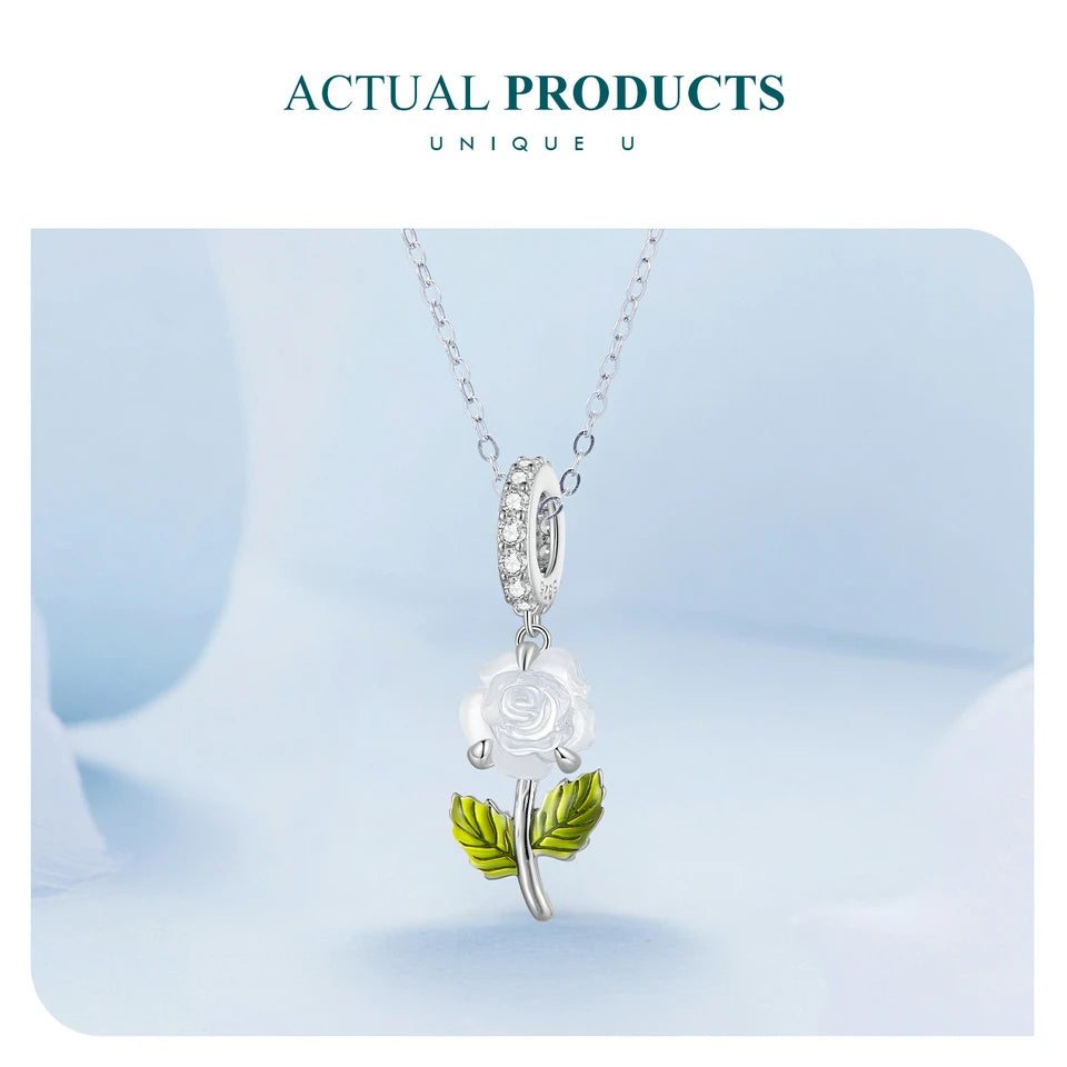 925 Sterling Silver Rose Hanging Charm – Color-Changing Flower Pendant for Bracelet or Necklace DIY