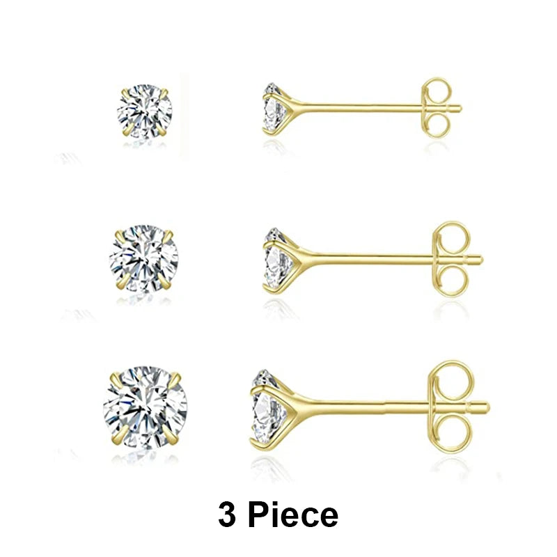 925 Sterling Silver 3-Piece Stud Earrings Set for Women – 18K Gold-Plated, Irregular Mini Design Fine Jewelry