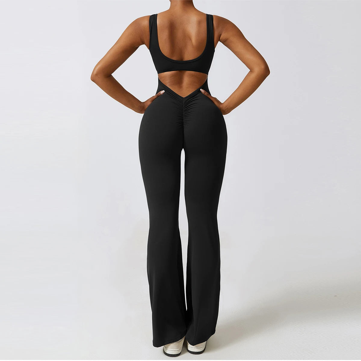 V-Back Scrunch Jumpsuit for Women – Stretchy Sleeveless Sports Romper for Yoga, Gym & Outdoor Workouts