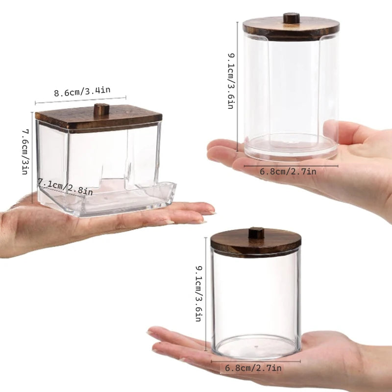 Bathroom Organizer Jar Set with Clear Lids – Qtip Holder, Cotton Swab Dispenser, Cotton Ball Storage