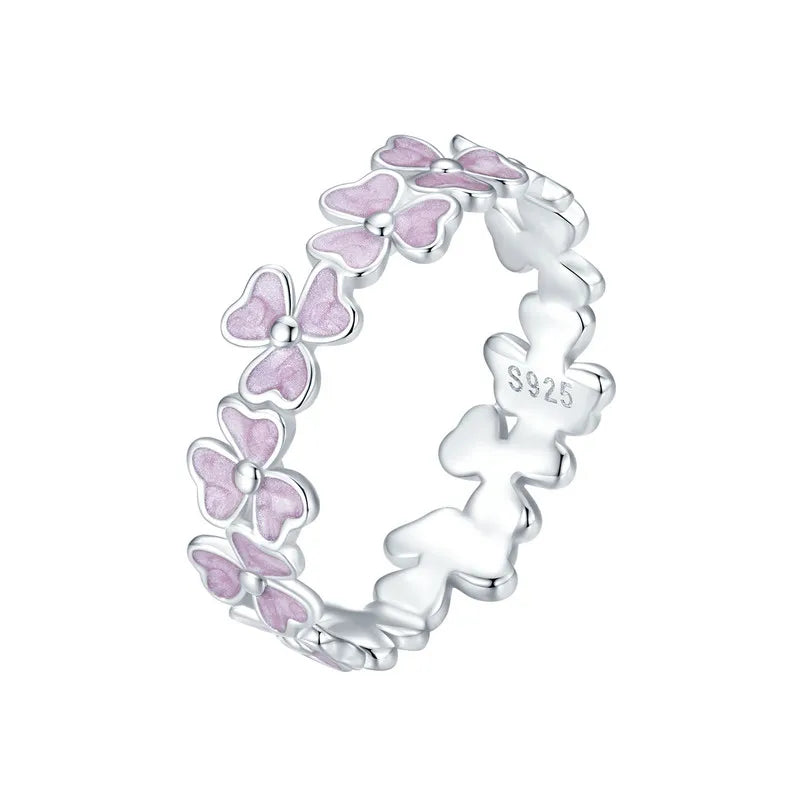 Sterling Silver Purple Flower Wreath Ring – Enamel Cocktail Ring for Women and Girls